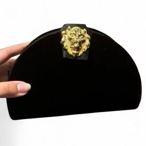 Elegant Black Vintage 90s Clutch with Gold Lion Accent